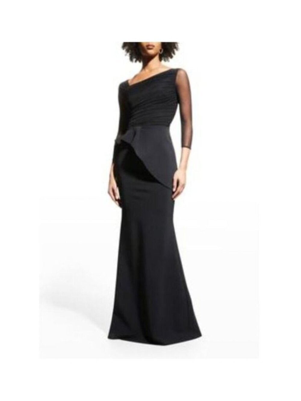 Chiara Boni Rippy Dress Womens Size 4 Black Peplum Sheath Maxi Formal Italy